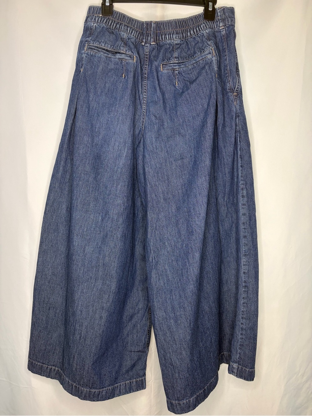 We The Free Scout Wide Leg Jeans Deep Indigo Pleated Elastic Back Denim Pants L - Picture 3 of 13